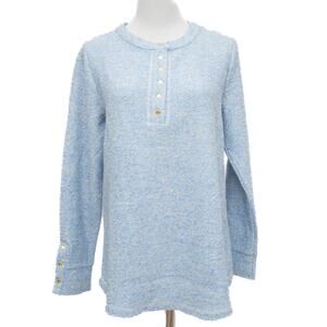 Soft Surroundings Blue Tweed 1/4 Snap Pullover Sweater Size XS